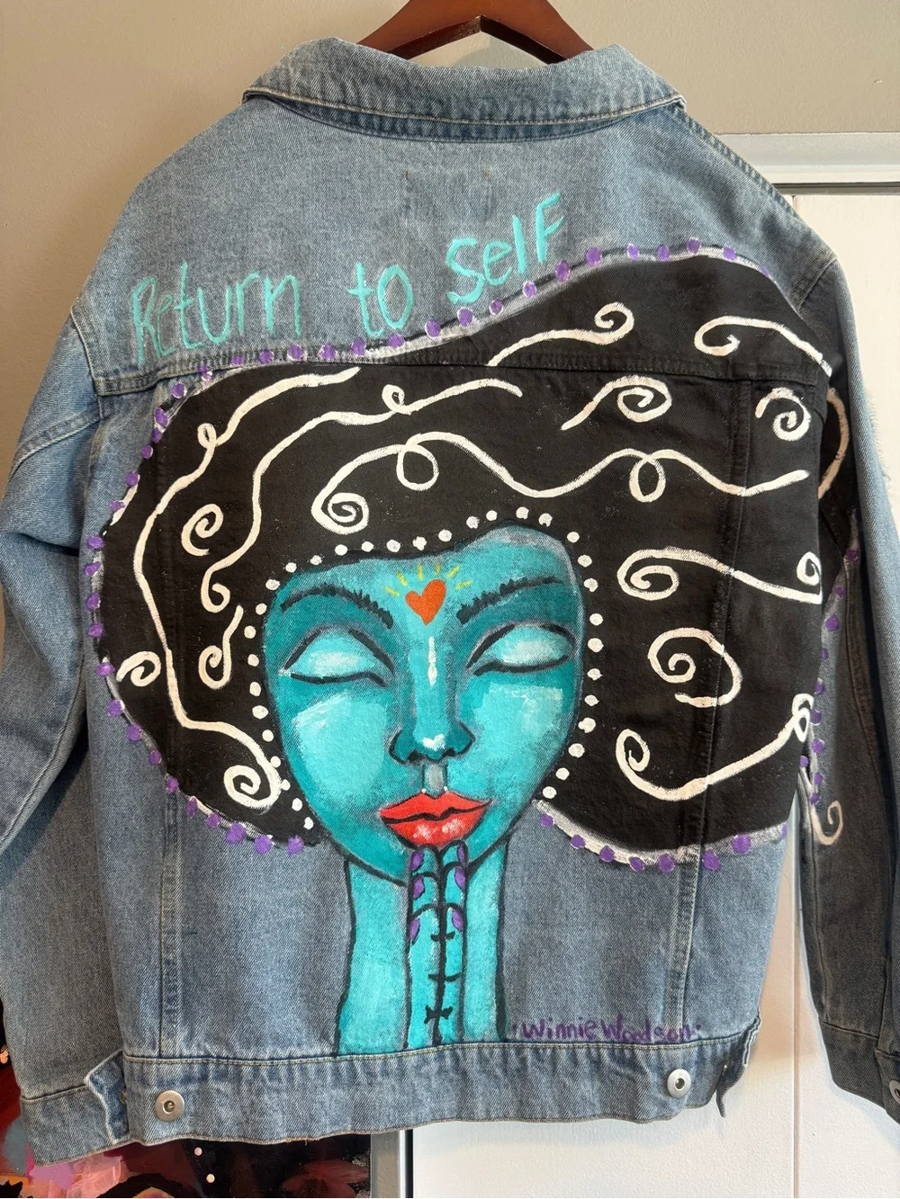 Custom Hand-Painted "Return to Self" Denim Jacket - Large - Picture 4 of 16
